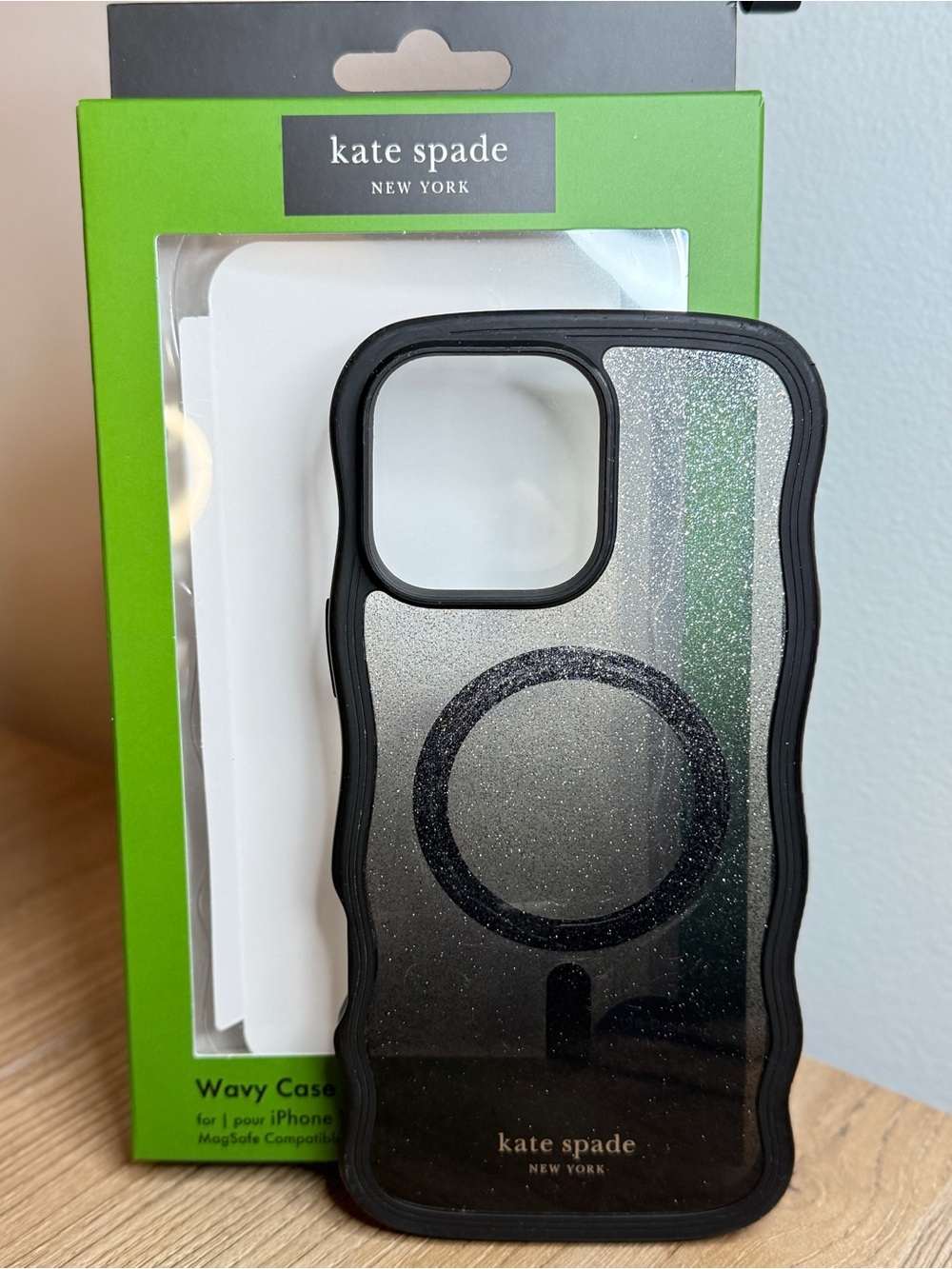 kate spade Black Wavy Glitter back MagSafe iPhone 16 pro Max Case